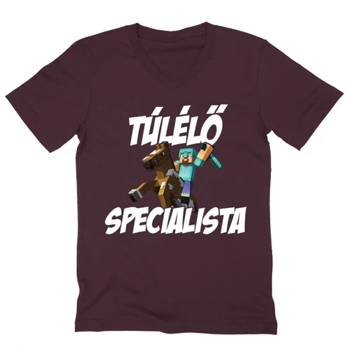 Bordó Minecraft férfi V-nyakú póló - Túlélő specialista