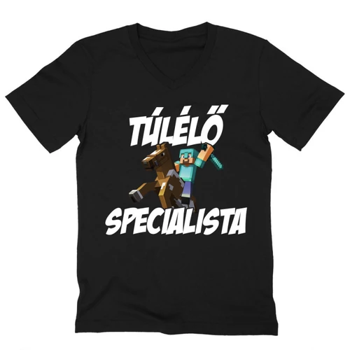 Fekete Minecraft férfi V-nyakú póló - Túlélő specialista
