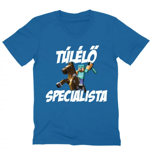 Királykék Minecraft férfi V-nyakú póló - Túlélő specialista