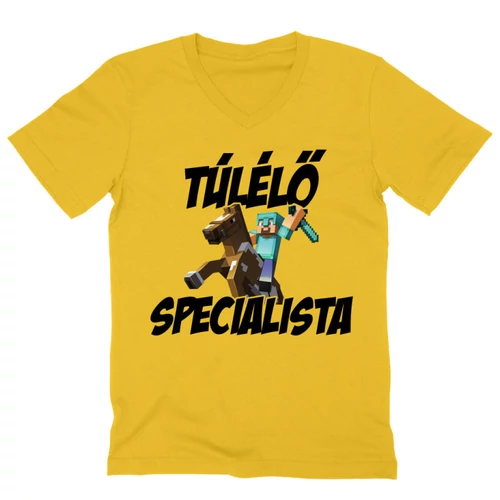 Sárga Minecraft férfi V-nyakú póló - Túlélő specialista