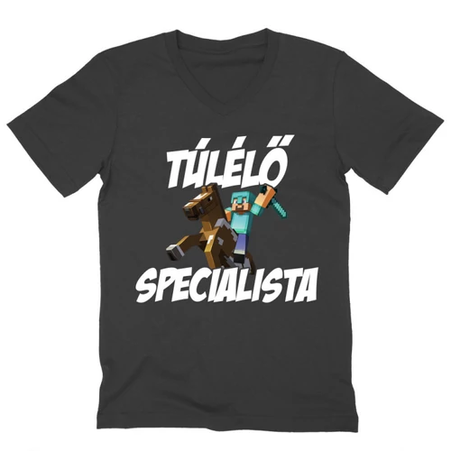 Sötétszürke Minecraft férfi V-nyakú póló - Túlélő specialista