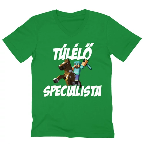 Zöld Minecraft férfi V-nyakú póló - Túlélő specialista