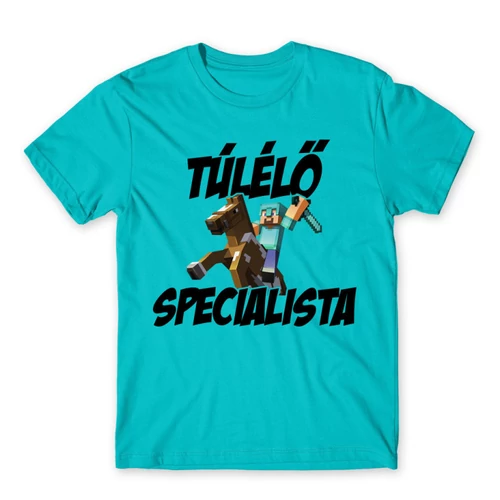 Atollkék Minecraft férfi rövid ujjú póló - Túlélő specialista