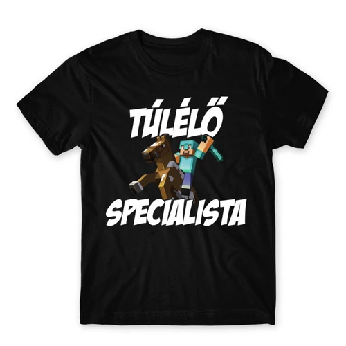 Fekete Minecraft férfi rövid ujjú póló - Túlélő specialista