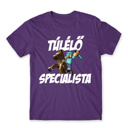 Sötétlila Minecraft férfi rövid ujjú póló - Túlélő specialista