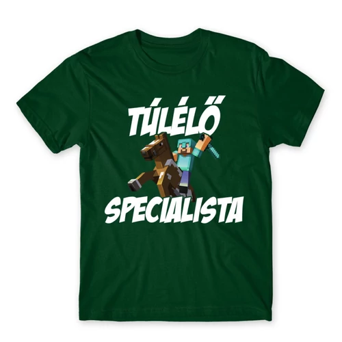 Sötétzöld Minecraft férfi rövid ujjú póló - Túlélő specialista