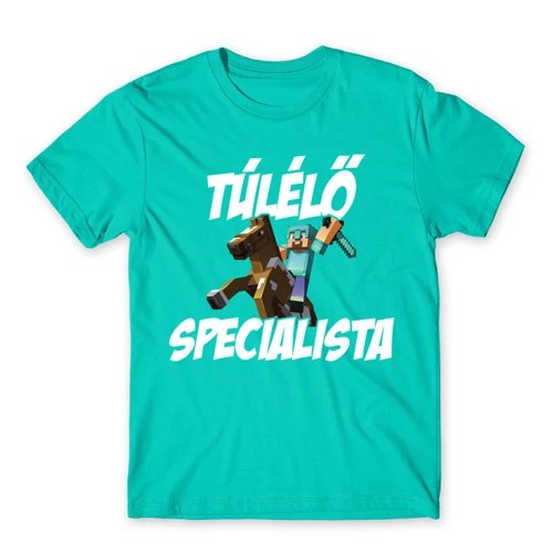 Türkiz Minecraft férfi rövid ujjú póló - Túlélő specialista