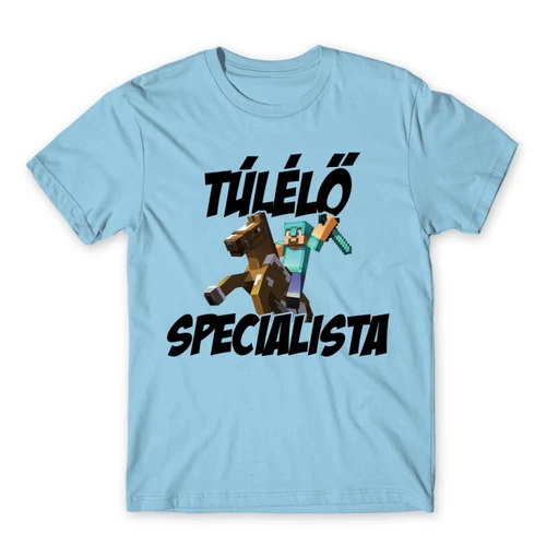Világoskék Minecraft férfi rövid ujjú póló - Túlélő specialista