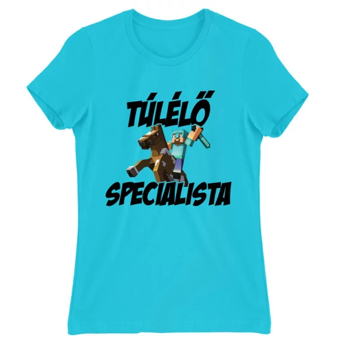 Atollkék Minecraft női rövid ujjú póló - Túlélő specialista