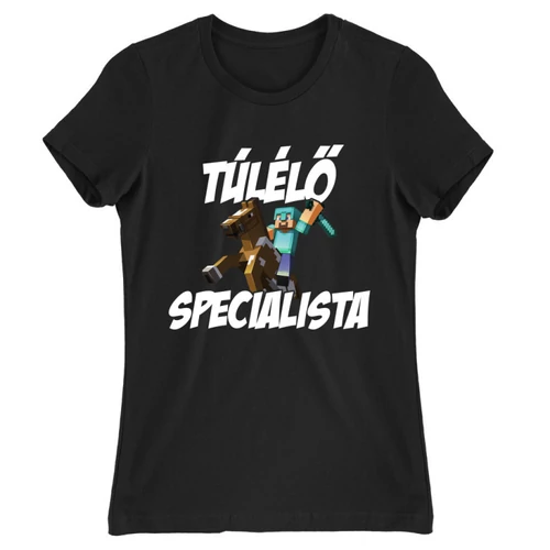 Fekete Minecraft női rövid ujjú póló - Túlélő specialista