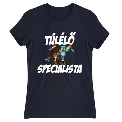 Sötétkék Minecraft női rövid ujjú póló - Túlélő specialista