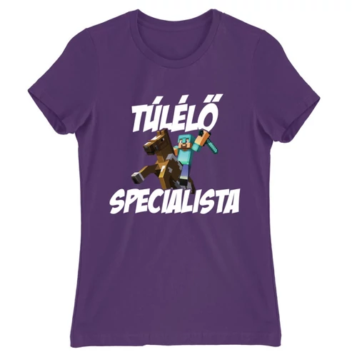 Sötétlila Minecraft női rövid ujjú póló - Túlélő specialista