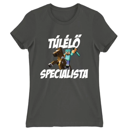 Sötétszürke Minecraft női rövid ujjú póló - Túlélő specialista
