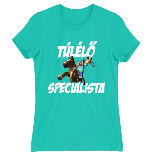 Türkiz Minecraft női rövid ujjú póló - Túlélő specialista