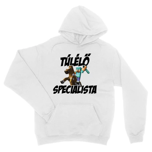 Fehér Minecraft unisex kapucnis pulóver - Túlélő specialista