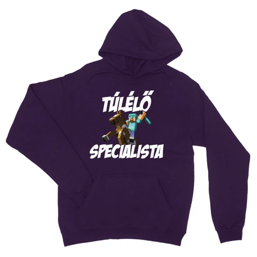 Sötétlila Minecraft unisex kapucnis pulóver - Túlélő specialista