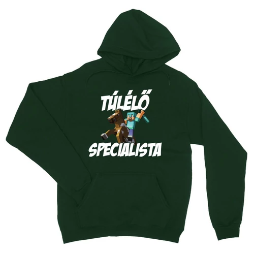 Sötétzöld Minecraft unisex kapucnis pulóver - Túlélő specialista