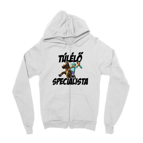 Fehér Minecraft zipzáros pulóver - Túlélő specialista