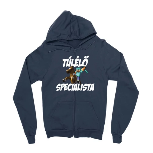 Sötétkék Minecraft zipzáros pulóver - Túlélő specialista