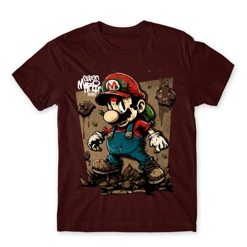 Bordó Super Mario férfi rövid ujjú póló - Grunge