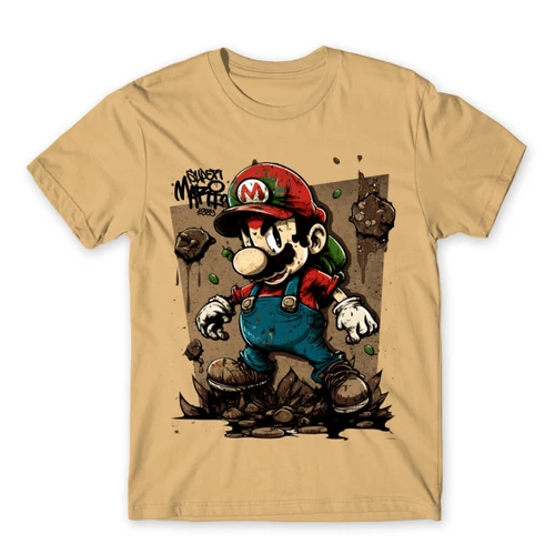 Homok Super Mario férfi rövid ujjú póló - Grunge