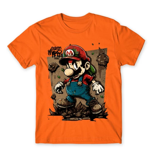 Narancs Super Mario férfi rövid ujjú póló - Grunge