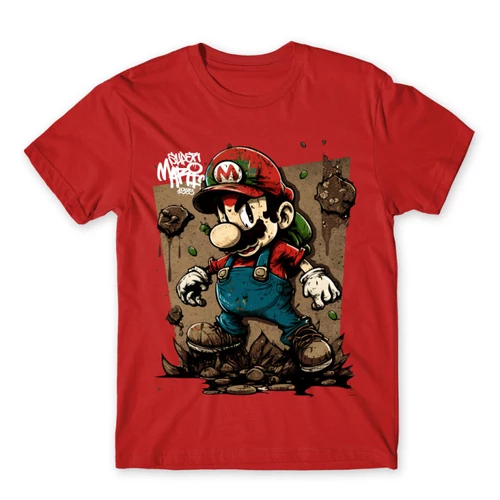 Piros Super Mario férfi rövid ujjú póló - Grunge