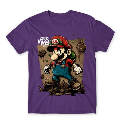 Sötétlila Super Mario férfi rövid ujjú póló - Grunge