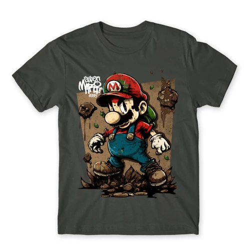 Sötétszürke Super Mario férfi rövid ujjú póló - Grunge