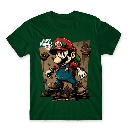 Sötétzöld Super Mario férfi rövid ujjú póló - Grunge