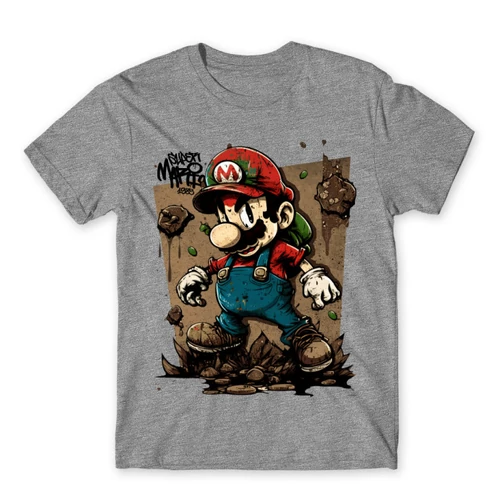 Sportszürke Super Mario férfi rövid ujjú póló - Grunge