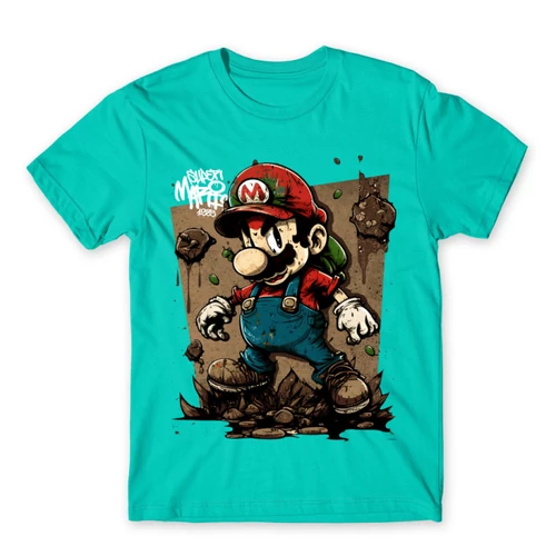 Türkiz Super Mario férfi rövid ujjú póló - Grunge