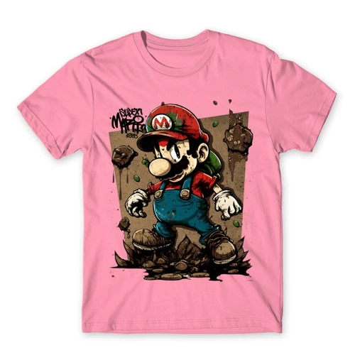 Világos rózsaszín Super Mario férfi rövid ujjú póló - Grunge