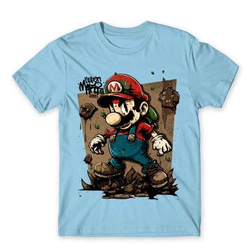 Világoskék Super Mario férfi rövid ujjú póló - Grunge