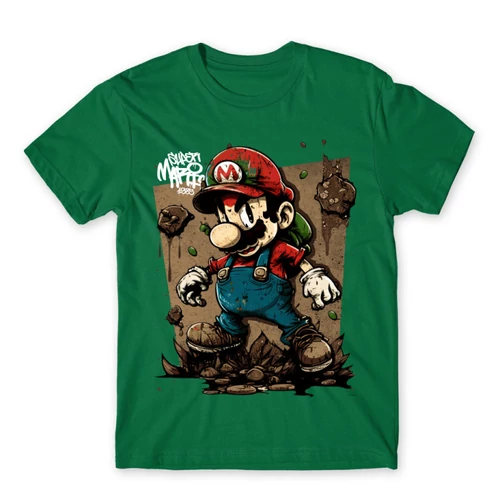 Zöld Super Mario férfi rövid ujjú póló - Grunge