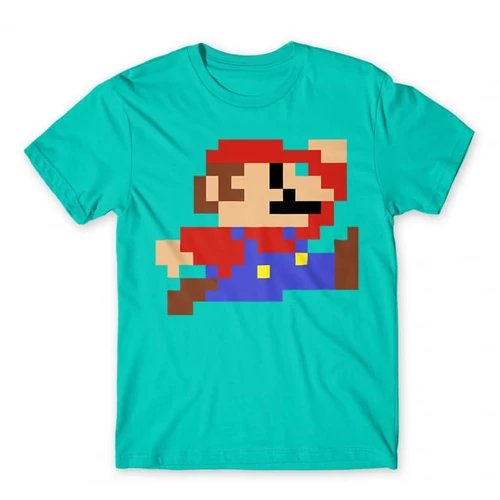 Türkiz Super Mario férfi rövid ujjú póló - Jump
