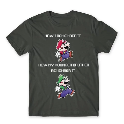 Sötétszürke Super Mario férfi rövid ujjú póló - Remember