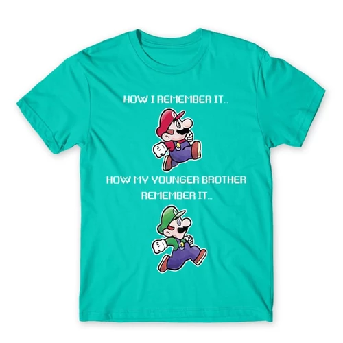Türkiz Super Mario férfi rövid ujjú póló - Remember