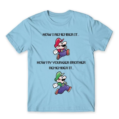 Világoskék Super Mario férfi rövid ujjú póló - Remember