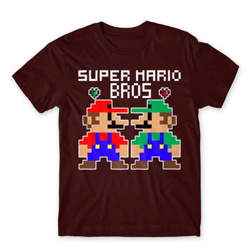 Bordó Super Mario férfi rövid ujjú póló - Super Mario Bros