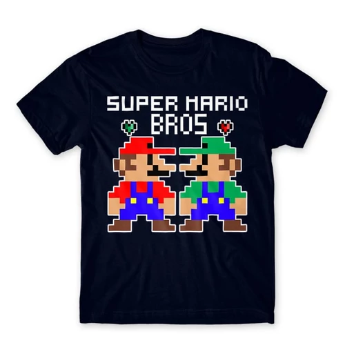 Sötétkék Super Mario férfi rövid ujjú póló - Super Mario Bros