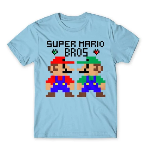 Világoskék Super Mario férfi rövid ujjú póló - Super Mario Bros