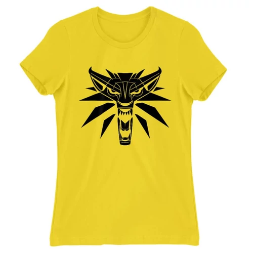 Citromsárga The Witcher női rövid ujjú póló - Wolf head logo