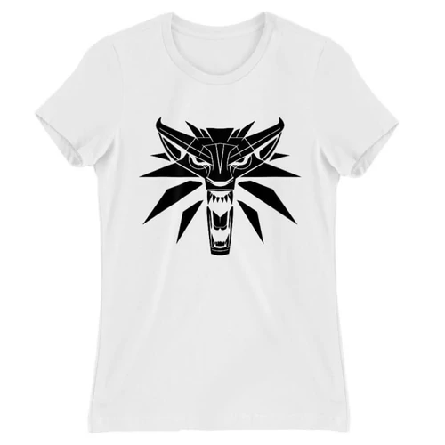 Fehér The Witcher női rövid ujjú póló - Wolf head logo