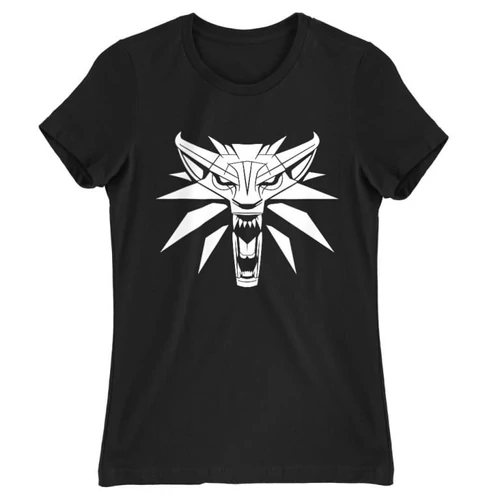 Fekete The Witcher női rövid ujjú póló - Wolf head logo
