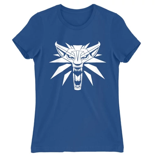 Királykék The Witcher női rövid ujjú póló - Wolf head logo
