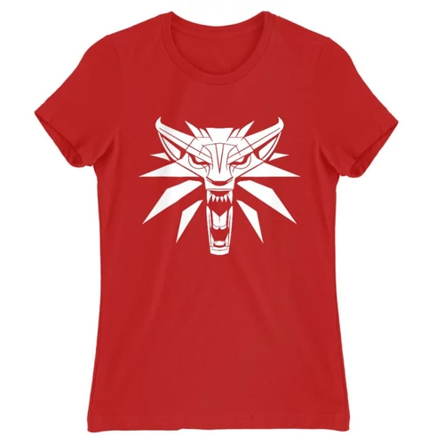 Piros The Witcher női rövid ujjú póló - Wolf head logo
