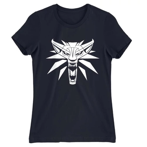 Sötétkék The Witcher női rövid ujjú póló - Wolf head logo