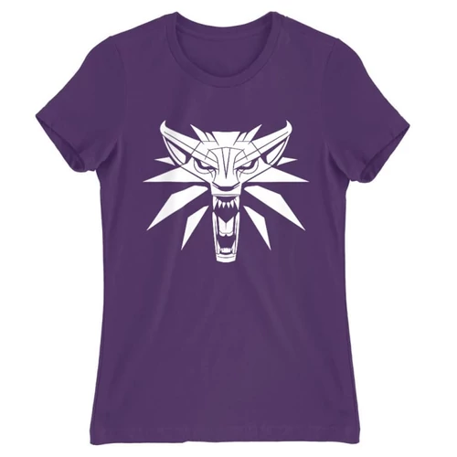 Sötétlila The Witcher női rövid ujjú póló - Wolf head logo