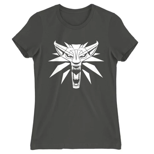 Sötétszürke The Witcher női rövid ujjú póló - Wolf head logo